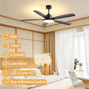 Ventilateur de plafond intérieur noir de 52 pouces avec lumière LED et télécommande, 5 pales, construction métallique, moteur DC silencieux, design moderne - Product Image 2