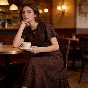 <span class=keywords><strong>Vestidos</strong></span> Casuales de Cuello Redondo con Mangas Abullonadas y Pedrería, Estilo Francés, Colección Ramadán 2026, Siete Colores - Product Image 4