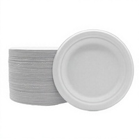 Assiette jetable 100 % biodégradable en bagasse, robuste, ronde, naturelle ou blanche, avec compartiments, pour service alimentaire en restaurant