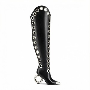 Botas de tacón alto para mujer, estilo punk, con punta, cremallera lateral, diseño hueco, sexy, hasta el muslo, parte superior de fibra superfina, talla grande - Product Image 1
