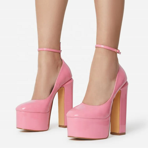 Fashion Thick Sole Pumps Block High <b>Heel</b> <b>Round</b> <b>Toe</b> Ankle Strap Women Dress Shoes Platform Patent Big Size 43 - Product Image 3