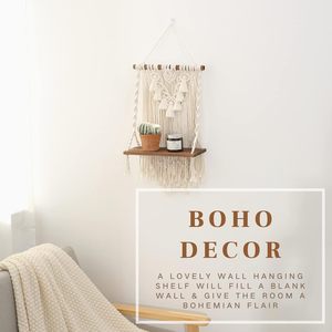 Étagère murale en macramé à un seul niveau, style bohème, faite à la main, tissée, pour le rangement des plantes, décoration de la maison, salle de bain, chambre à coucher - Product Image 5