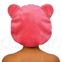 Bonnet de nuit en satin rose de luxe à oreilles de chat imprimées pour femme, avec sangle réglable, extérieur en peluche douce, doublure en satin vert clair, anti-frisottis