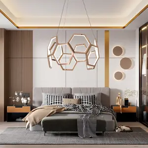 Lámpara de araña de acero inoxidable de lujo, lámpara poligonal brillante para sala de estar, hotel, restaurante, sala de exposiciones, lámpara geométrica artística