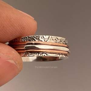 925 Sterling <b>Silver</b> Two Tone Spinner Ring Handmade Ethnic Wedding Ring Unisex Classic Style Certified Anxiety Fidget Ring - Product Image 3