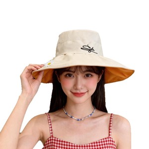 Women's Breathable Cotton <b>Bucket</b> Hat With Daisy Pattern Sun Protection Outdoor Travel Hat Spring Summer Fashionable Fisherman - Product Image 5
