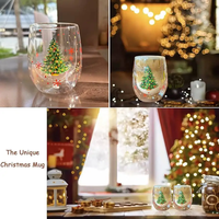Tasses à café de Noël, tasses à expresso en verre à double paroi pour cappuccino lait café jus verre transparent tasse à thé ensemble noël