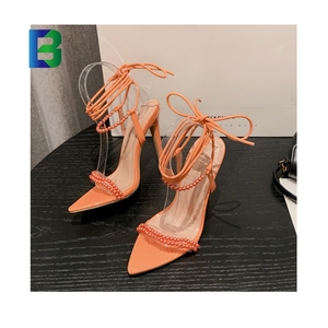 Barchon XSD4349 White Orange Pearl Pointed Toe Women Sandals <strong>Lace</strong> <strong>up</strong> <strong>Heels</strong> for Ladies Shoes Sexy High <strong>Heels</strong> Sandals - Product Image 6