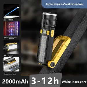 Lampe de plongée multifonctionnelle LED pliable rechargeable par USB, étanche, zoomable, faisceau haut/bas, rouge/bleu, avertissement - Product Image 3