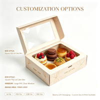 Boîte en papier kraft à couvercle rabattable avec fenêtre en PVC, imprimé géométrique, pour gâteaux de célébration – Vente directe usine