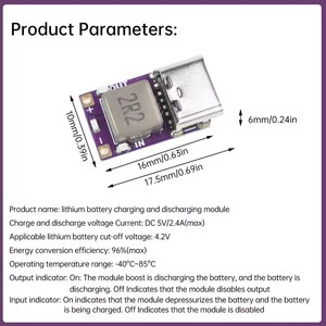 Module de charge et de décharge intégré <span class=keywords><strong>DC5V</strong></span> 2.4A 3.7V4.2V 18650 Module d'alimentation de batterie au lithium type-c - Product Image 5