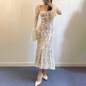 OUDINA Nuovo <span class=keywords><strong>Abito</strong></span> <span class=keywords><strong>Lungo</strong></span> Elegante <span class=keywords><strong>in</strong></span> <span class=keywords><strong>Pizzo</strong></span> <span class=keywords><strong>con</strong></span> <span class=keywords><strong>Maniche</strong></span> Lunghe e Schiena Scoperta, Vestito Formale Casual per Donne - Product Image 1