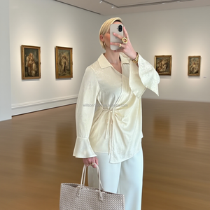 Chemisier élégant en satin à motif <span class=keywords><strong>cœur</strong></span> pour adultes, coupe ample, doux, décontracté, ton sur ton, vêtement islamique d'automne respirant, longueur intégrale - Product Image 4