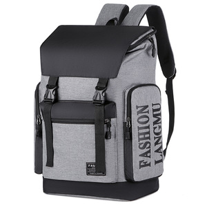 Langmu Fashion <b>Backpack</b> <b>Large</b> Capacity 16-Inch Laptop Bag For Men College Students Travel School Use Gray Black - Product Image 3