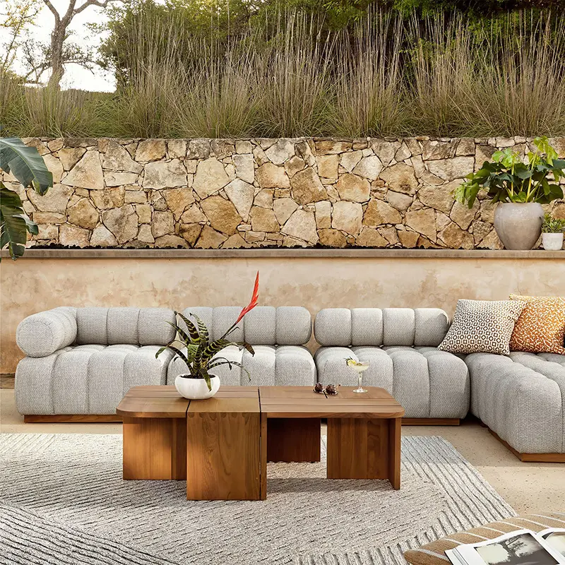 Neues Design Teakholz-Sofa-Set hochwertiges Sofa Outdoor Garten Hotel Resort wasserdichtes Stoffsofa