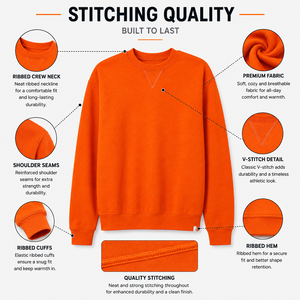 <b>Men's</b> <b>Orange</b> Solid Crew Neck <b>Sweatshirt</b> Regular Fit Pullover 100% Cotton Fleece Premium Quality Custom Print Embroidery - Product Image 5