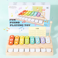 Montessori Wooden 2-in-1 Xylophone Piano Toy for Toddlers, Music Early Education Instrument with Mallets