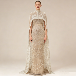 Gaun Malam Sharon Said Champagne Heavy Work Beaded Sexy Corsage Cape untuk Pesta Akhir Tahun, Mewah, Panjang, dan Meriah - Product Image 1