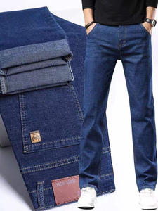 <span class=keywords><strong>Jeans</strong></span> da <span class=keywords><strong>Uomo</strong></span>, Multicolore, Gamba Dritta Slim, Stile Business Casual, <span class=keywords><strong>Pantaloni</strong></span> in Denim Lavato con Tasche a V Retrò (Blu Scuro/Nero) - Product Image 3