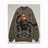 Sweat-shirt vert personnalisé à col rond avec motif graphique surdimensionné