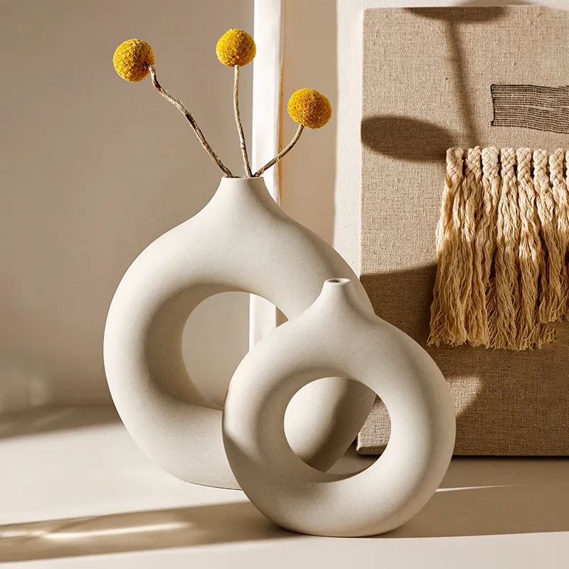 Decoração Contemporânea Handmade Planta Circular Casamento Vaso De Cerâmica Nórdica Com Planta