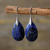 Nouvelle Arrivée Vintage Boucles D'oreilles Bleu Lapis Lazuli Pierre Naturelle Or Crochet Argent Corps Diamant Fleur Motif Populaire En Gros