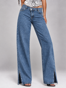 Jean en denim délavé vintage pour femme, coupe ample, jambe large, style streetwear décontracté, respirant, longueur longue - Product Image 1
