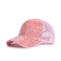 Casquette de baseball ajustable 3D unisexe en coton 100% à 6 panneaux, style hip-hop, avec maille respirante, paillettes, strass et cristaux, idéale pour l'été