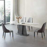 Table à manger rectangulaire réglable en vente chaude, surface en pierre frittée/marbre de qualité supérieure, base géométrique élégante, appartement