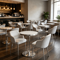 Gesinterter Stein-Esstisch, Gebürsteter Edelstahl-Tischfuß, Moderner Kommerzieller Café- und Restaurant-Tisch