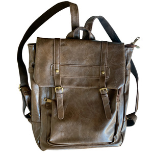 Japanese JK Style <b>School</b> <b>Backpack</b> Brown Leather Flip Magnetic Clasp Curved Shoulder Straps Female Student <b>Backpack</b> - Product Image 5