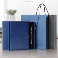 Agenda professionnel format A5 bleu marine en cuir PU avec logo personnalisé, 6 anneaux dorés, carnet de notes, planificateur de voyage, classeur avec boîte cadeau
