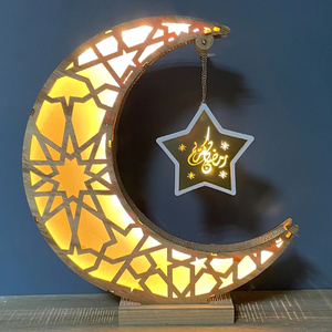 DAMAI Eid Crafts Night <b>Light</b> Ramadan EID Mubarak Lamp Decorations Handmade Wooden Moon <b>Star</b> LED <b>Lights</b> Decor - Product Image 5
