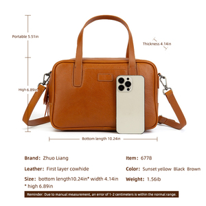 กระเป๋าเอกสารหนังแท้สไตล์วินเทจสำหรับผู้ชายกระเป๋าหนังวัวฟอกฟอกฝาดใส่ผัก - Product Image 4