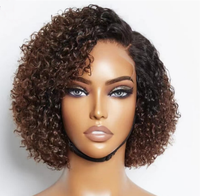Perruque Bob en Cheveux Humains Bouclés avec Fermeture en Dentelle 4x4, Ondulations Profondes, Noir Naturel avec Mèches, Grand Stock Disponible pour Femmes