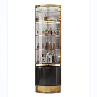 Vitrine à Vins de Luxe Moderne pour Salon, Cadre en Acier Inoxydable, Meuble Bar d'Angle en Verre, Rangement à Vins WB001