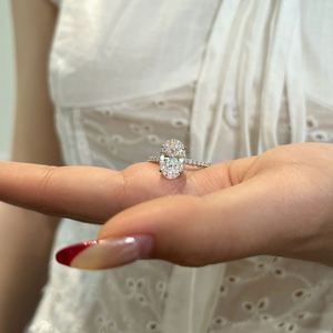 Dylam High Jewelry 925 Sterling <b>Silver</b> <b>Eternity</b> Band Oval Shape D VVS1 Moissanite Stone Engagement Wedding Bridal Women <b>Rings</b> - Product Image 6