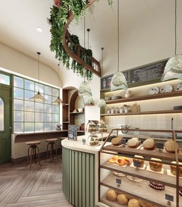 Design Personalizzato di Bancone Vetrina per Pasticceria in Marmo e Legno, Design di Arredamento per Caffetteria - Product Image 2