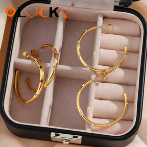 LUCKYJIU Fabricants de bijoux personnalisés, boucles d'oreilles créoles en acier inoxydable plaqué <span class=keywords><strong>or</strong></span> 18 carats, résistantes à l'eau et au ternissement, avec zircon pour femmes - Product Image 2