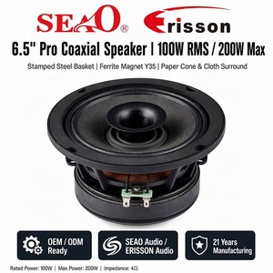 Altavoz Coaxial Profesional para Auto de 6.5 Pulgadas, 100W, Imán de Ferrita, Impermeable, Cono de Papel, Borde de Tela, OEM Personalizable - Product Image 1