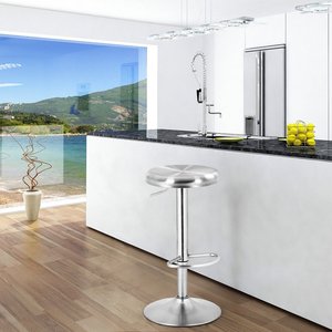 Quầy Bar & Ghế Quầy Bar Bằng Thép Không Gỉ Hở Lưng Màu Bạc Có Thể Điều Chỉnh Độ Cao Hình Vuông Giả Da Hiện Đại - Product Image 3