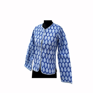 Veste courte d'hiver pour femme en coton réversible bleu imprimé indien, meilleur prix - Product Image 5