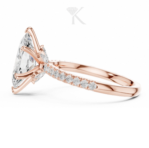 Anillo de compromiso con corte marquesa, banda de oro amarillo con diamantes pavé, halo oculto, anillo nupcial llamativo, anillo de promesa de 6 puntas, elegante - Product Image 6