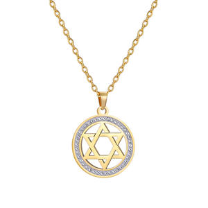 Regalo <span class=keywords><strong>de</strong></span> cumpleaños Joyería Acero inoxidable Mujeres 18K Chapado <span class=keywords><strong>en</strong></span> oro Cubic Zirconia Ronda <span class=keywords><strong>Estrella</strong></span> <span class=keywords><strong>de</strong></span> <span class=keywords><strong>David</strong></span> Collar - Product Image 2