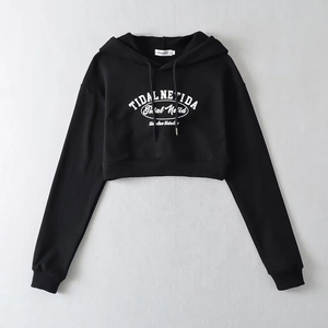 2024 sweat-shirt à logo en relief personnalisé à la mode pour femmes vêtements de course en coton grande taille avec sweats à capuche courts - Product Image 3