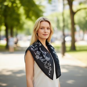 Écharpe triangulaire 135x60cm en mousseline de soie à imprimé floral pour femme, usage quotidien, polyester respirant - Product Image 2