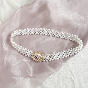 <span class=keywords><strong>Ceinture</strong></span> élastique en perles de 3,5 cm de large <span class=keywords><strong>pour</strong></span> femmes, 4 rangées de perles, <span class=keywords><strong>ceinture</strong></span> extensible élégante avec boucle en strass, <span class=keywords><strong>ceinture</strong></span> décorative <span class=keywords><strong>pour</strong></span> <span class=keywords><strong>robe</strong></span> - Product Image 4
