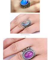 Bagues unisexes vintage en laiton plaqué argent avec pierres précieuses et zircon taille princesse, bague d'humeur ovale à changement de couleur