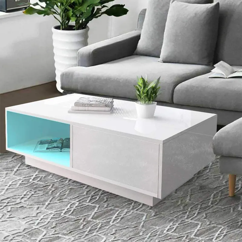 Coffee Tables White Nordic Modern High Gloss Led Coffee Table End Table
