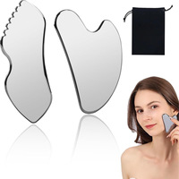 Grossiste – Outil de soin du visage en acier inoxydable 304 de qualité médicale, grattoir métallique argenté durable pour le visage, Gua Sha en forme de cœur/lèvre
